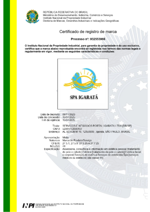 Certificado INPI nº 932.553.966 — Spa Igaratá